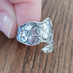 Rose Flower Silver Spoon Adjustable Ring - Paye & Baker Wild Rose